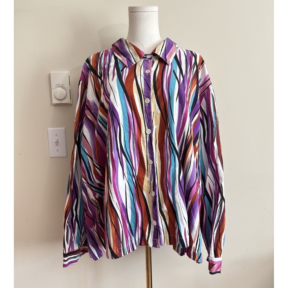 Vintage Ulla Popken Plus Size Button Up Top‎ 28/30 Striped Office Cotton *Flaw